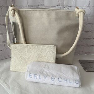 NWT Neely & Chloe Cream and Gold Shoulder Tote Bag w/Pouch and Dustbag 12x11x5in